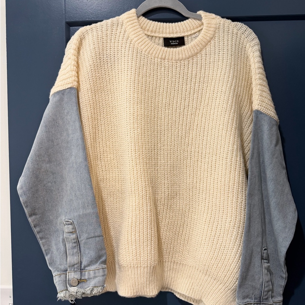 Vici Cream and Denim Women's Sweater